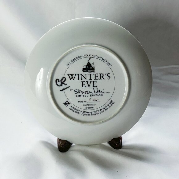 Franklin Mint American Folk Art Collection Winter's Eve Ltd Ed. Decor Plate 1992 - Picture 6 of 7